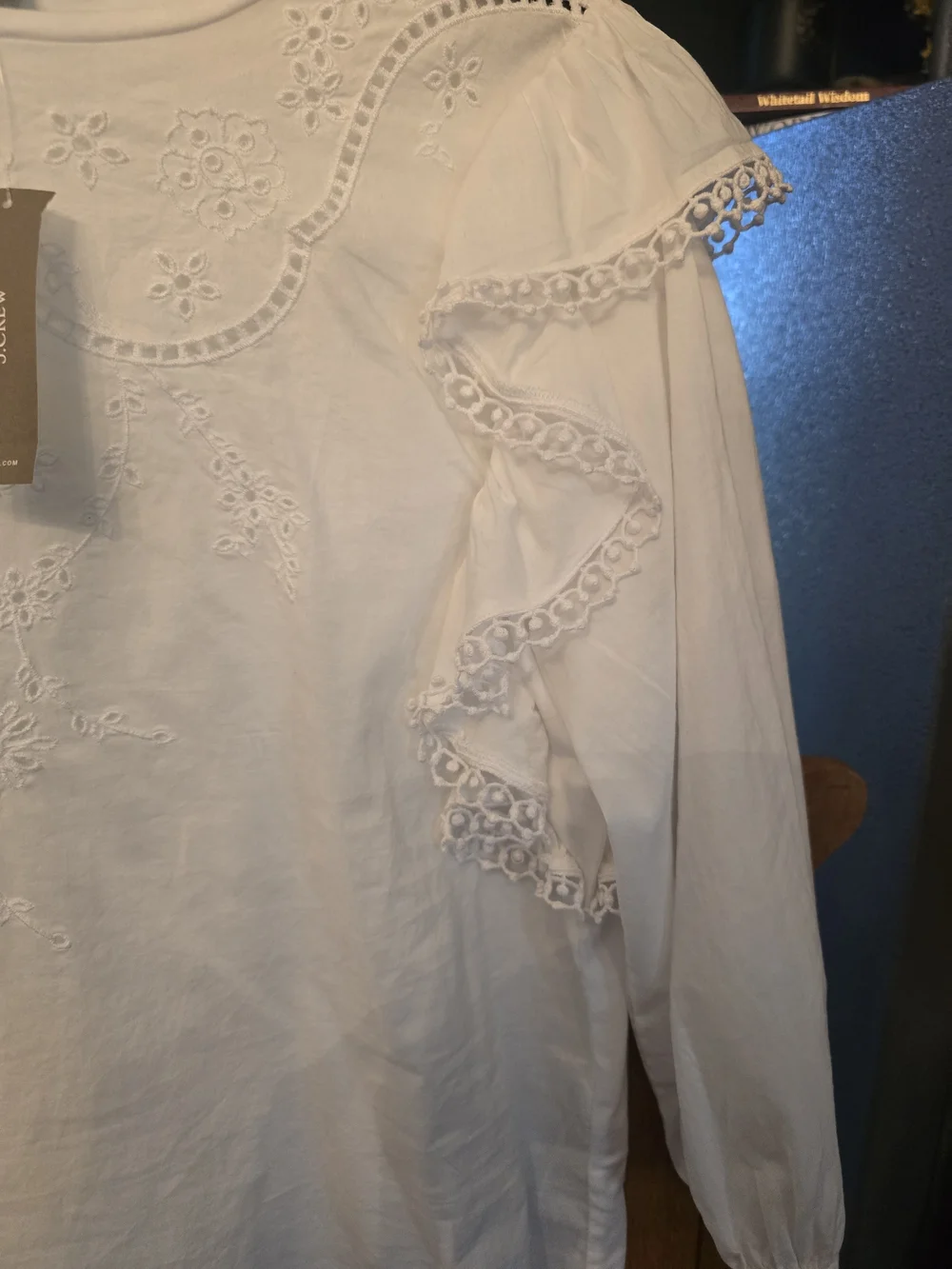 Women's J. Crew White Eyelet Ruffle Blouse sz Med